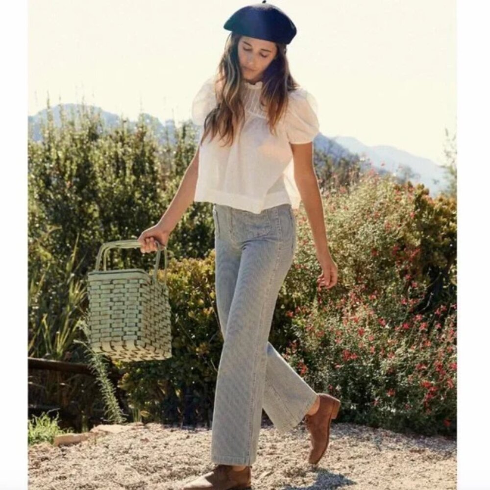 CHRISTY DAWN The Lula Jean High Rise Cropped Railroad Stripe Denim 29 NWT